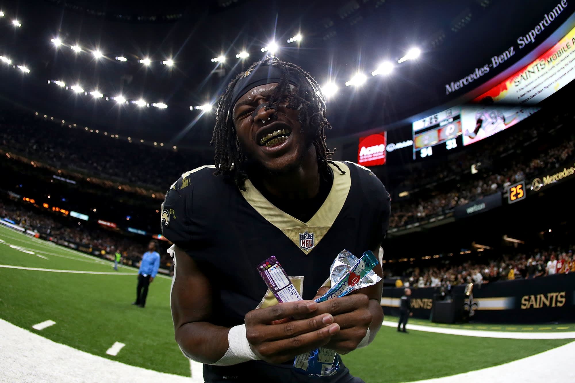 Alvin Kamara Jr promoting AirHeads Watermelon Zoom