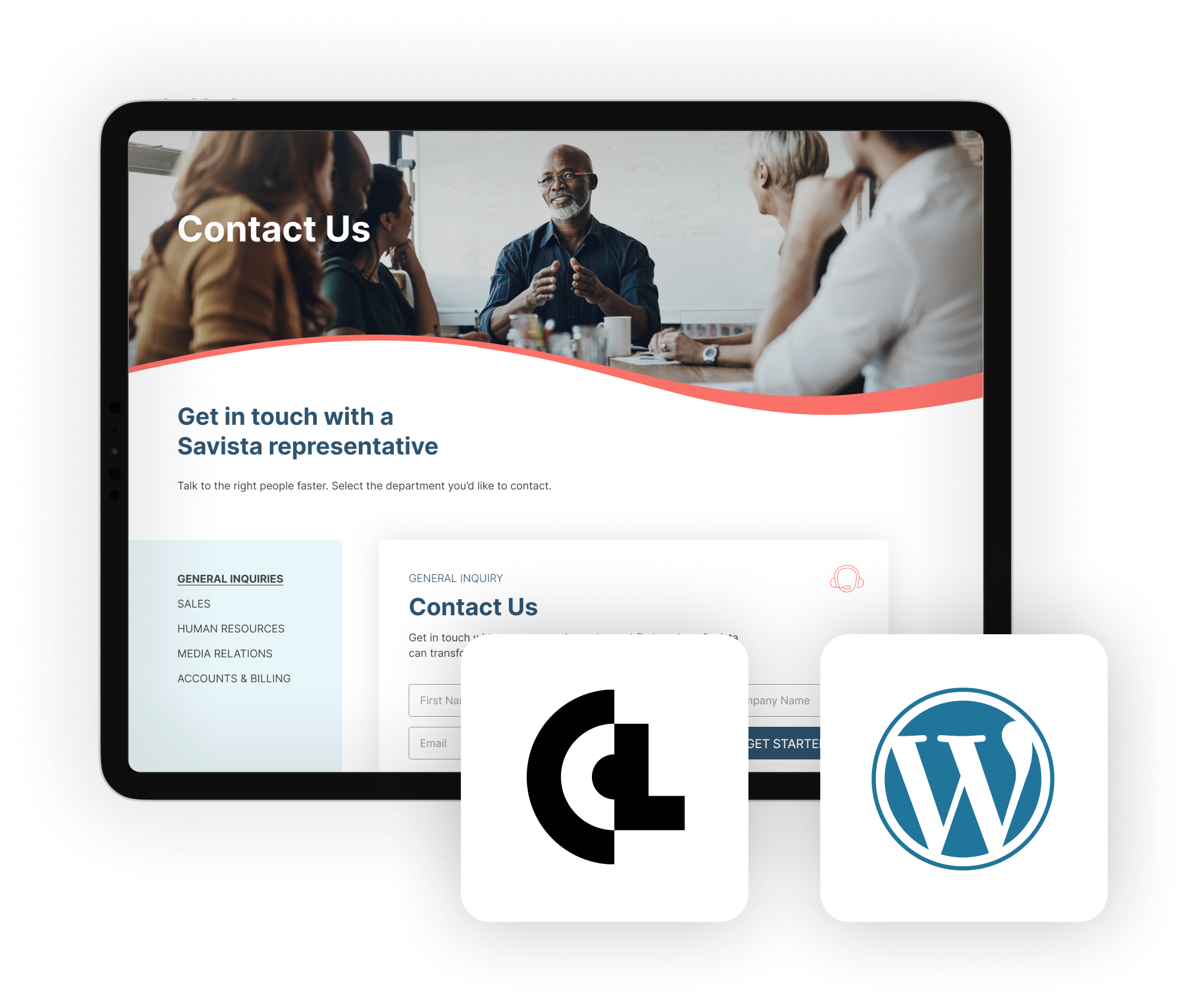 Savista tablet view with WordPress CMS